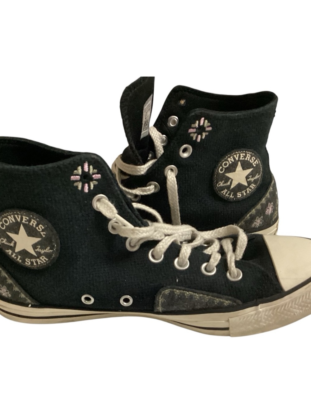 Converse High Top Black Sneaker Embroidered  Floral Detail Ladies size 9 - Picture 9 of 12